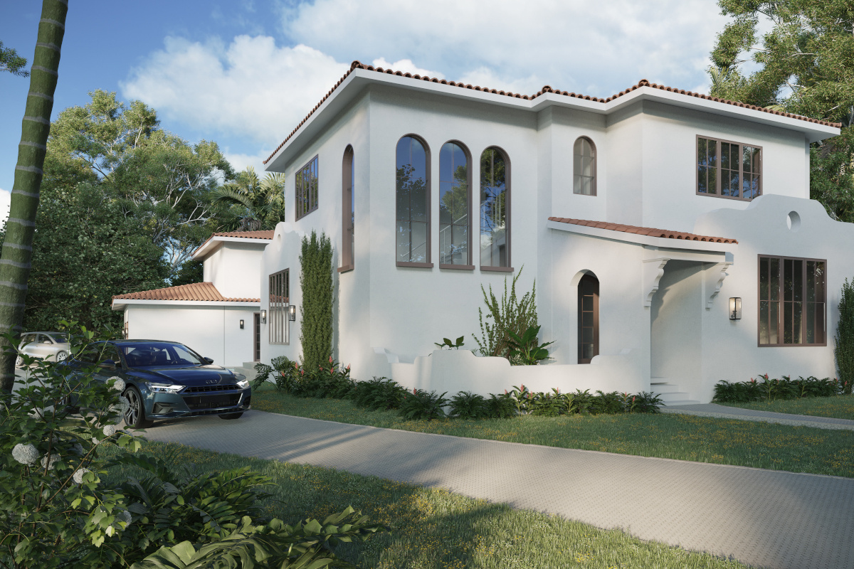 Image of white spanish colonial home with red clay roof and arched windows